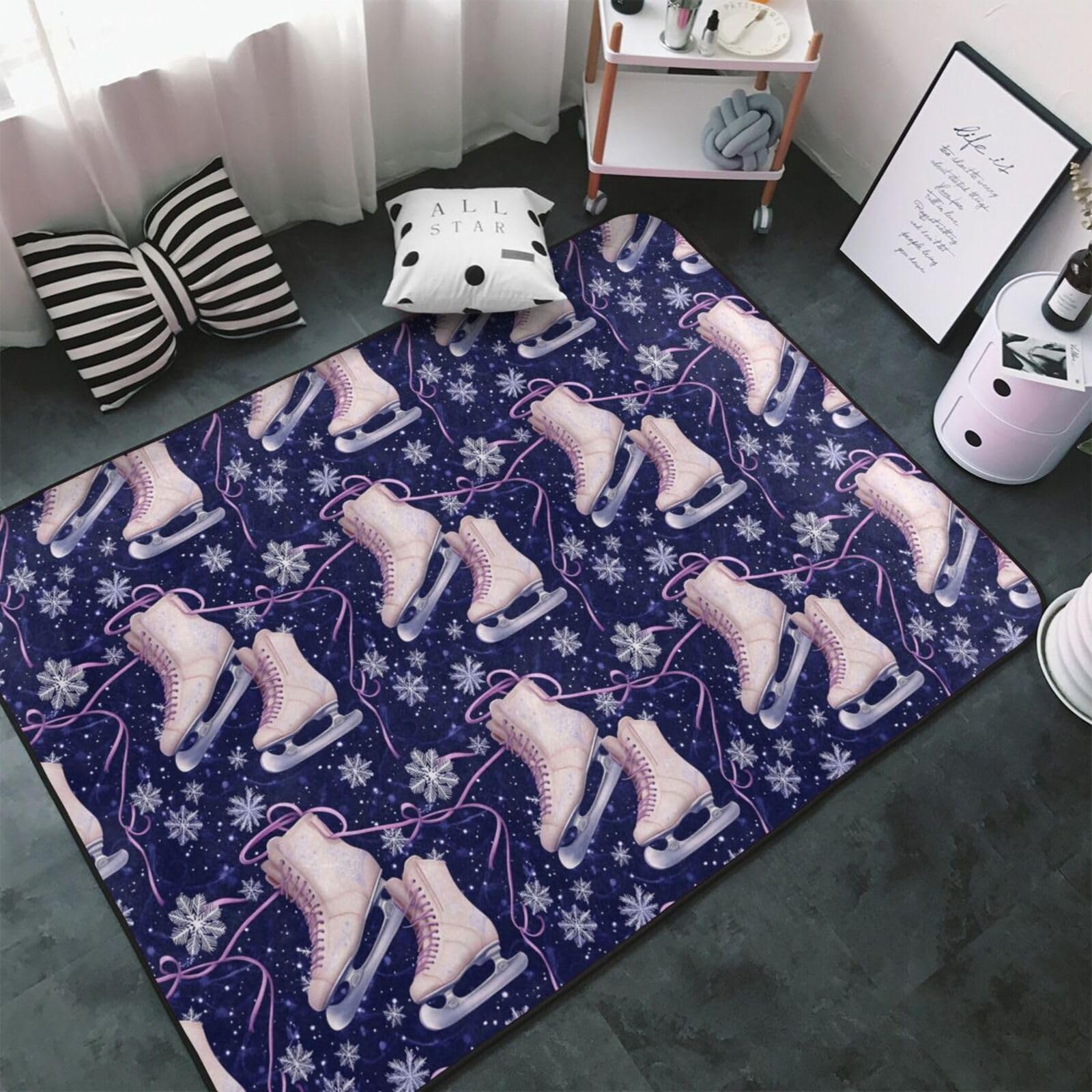 Tapis rose flocon de neige 152x99 cm doux et lavable pour salon