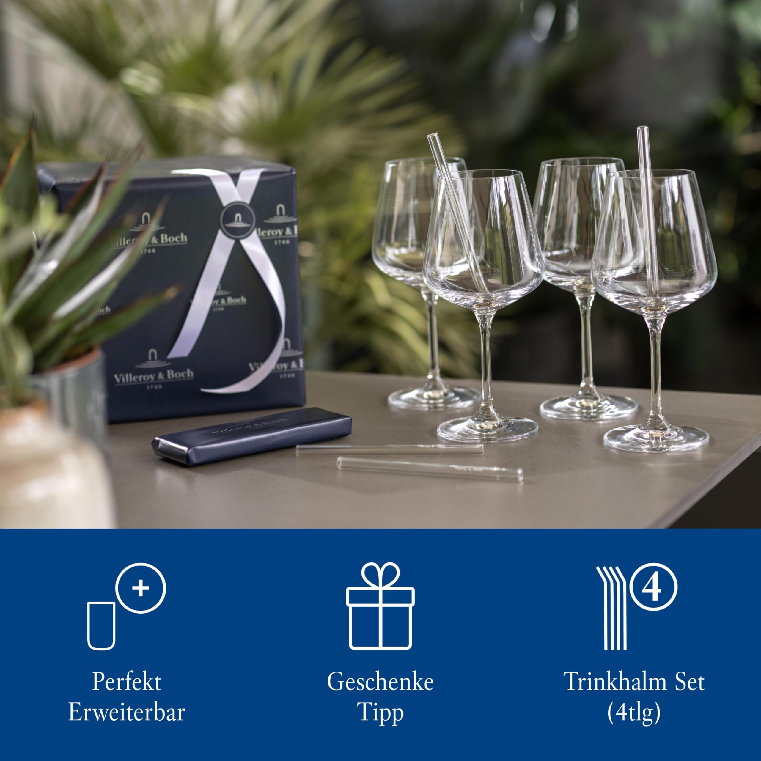 Villeroy & Boch -Purismo Bar, szklane słomki do picia małe, zestaw 4-częściowy, 15 cm, szkło kryształowe, 11-3786-7911, przezroczyste