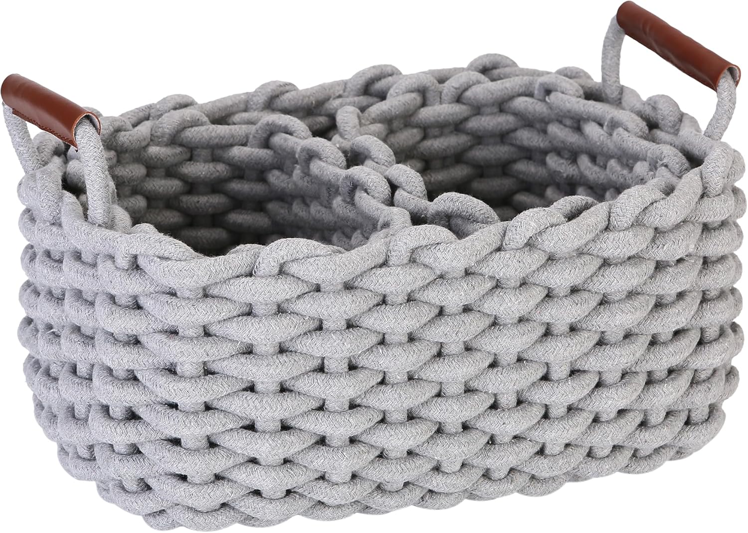 Sea Team 3-Pack Rectangle Woven Cotton Rope Storage Baskets with Handles, Shelf Basket, Closet Organizers, 3-in-1, White