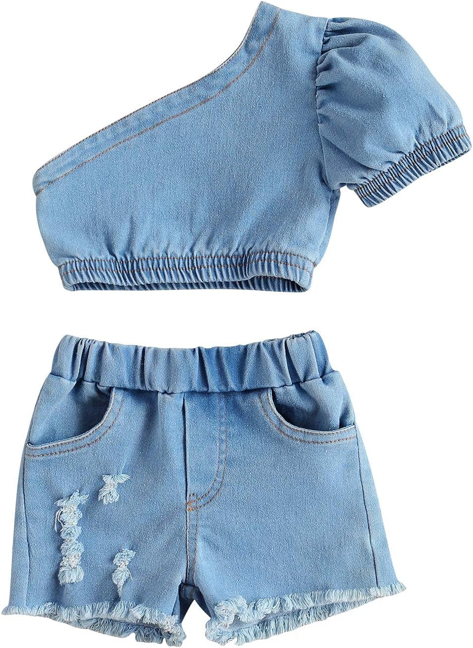 Toddler Kids Girl Denim Outfit One-Shoulder Crop Bangladesh Ubuy