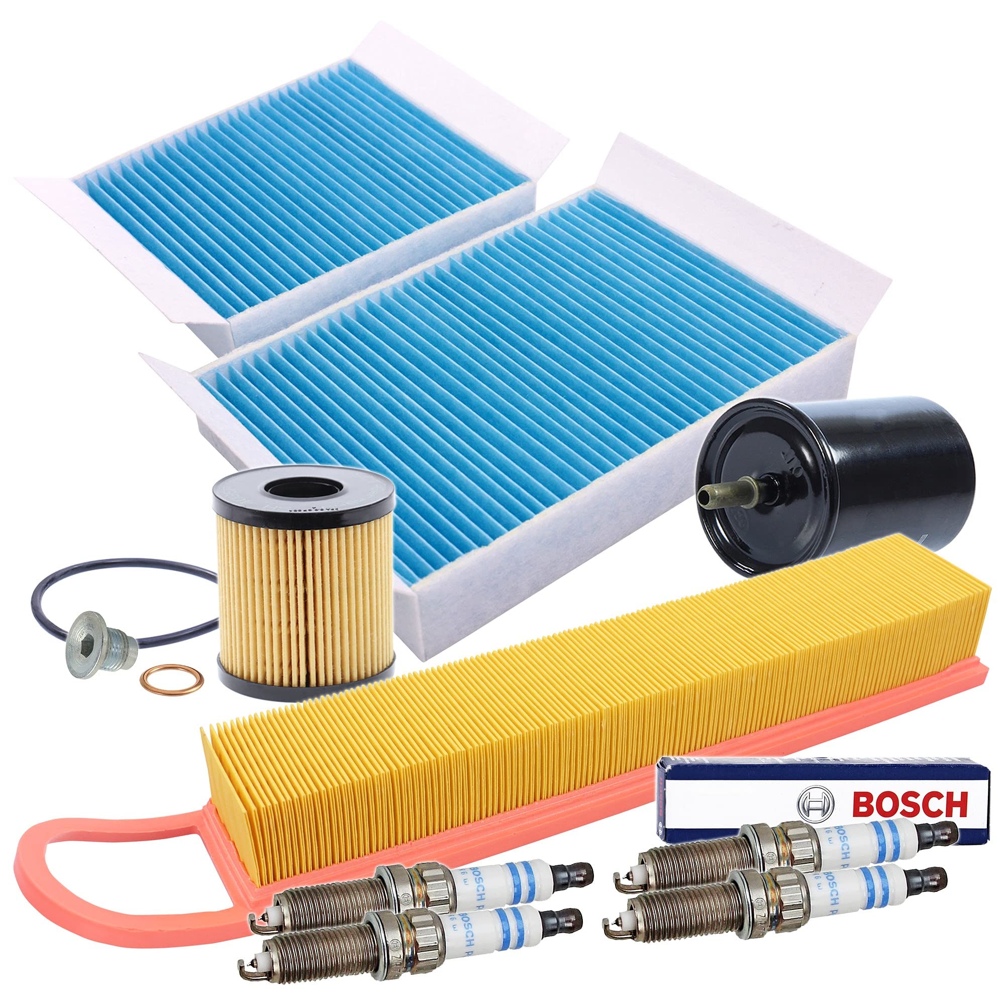 ATEC Germany Set di filtri di controllo con 1 filtro olio, 1 filtro aria, 2 filtri aria abitacolo (filtro antipolline), 1 filtro carburante, 4 candele doppio platino ZR7SI332S,