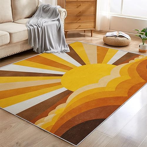 Miniatura 2 de Washable Boho Sun Throw Rugs for Entryway 2x3, Retro 70s Door Mat Indoor Entrance for Bedroom, Groovy Abstract Home Decor, Low Pile Soft Non Slip