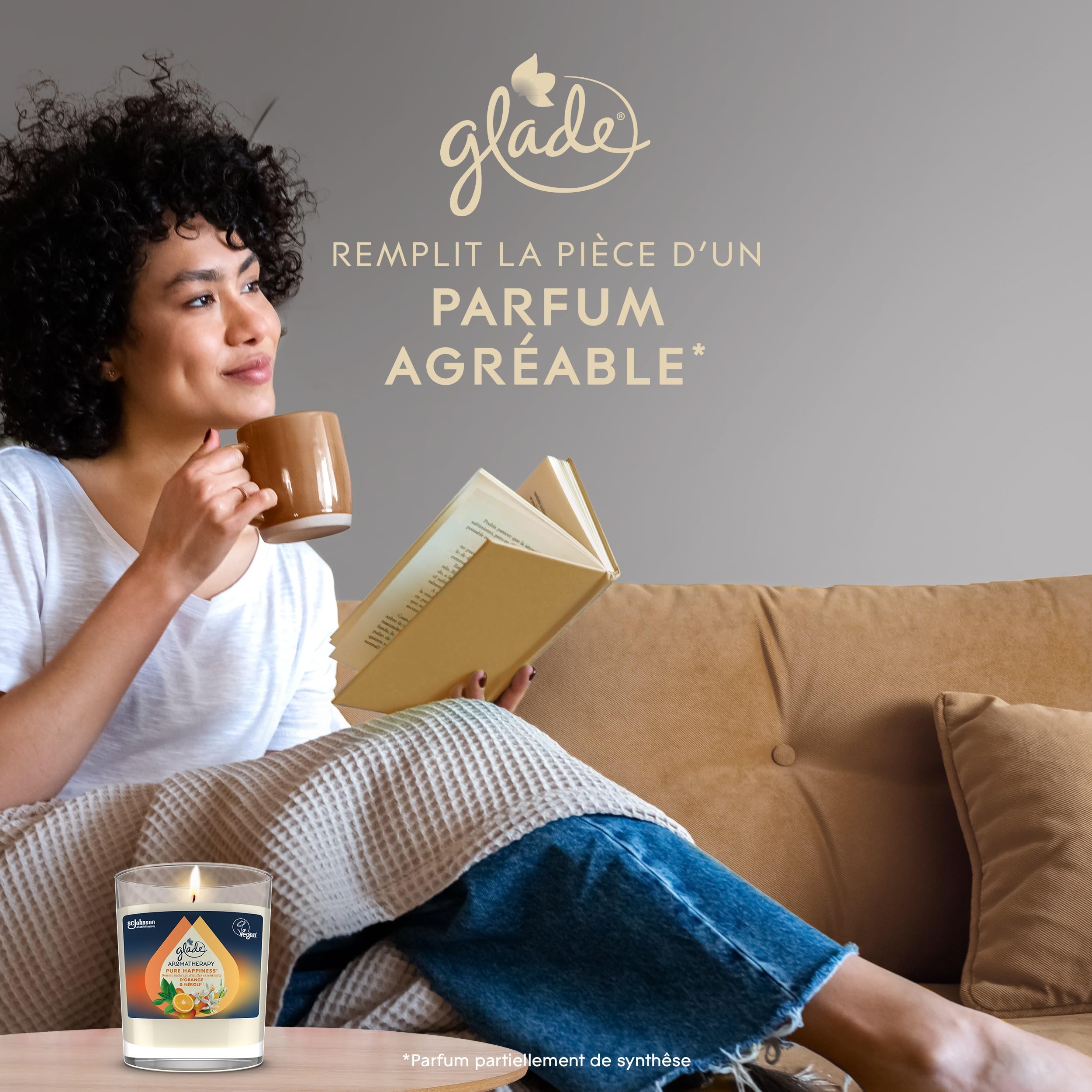 GLADE® AROMATHÉRAPIE BOUGIE PURE HAPPINESS ORANGE & NÉROLI - sans huile de palme