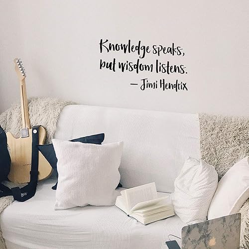 Jimi Hendrix - Calcomanía de vinilo para pared, diseño de Knowledge Speaks But Wisdom Listens, 13 x 22.5 pulgadas, inspirador para el hogar,