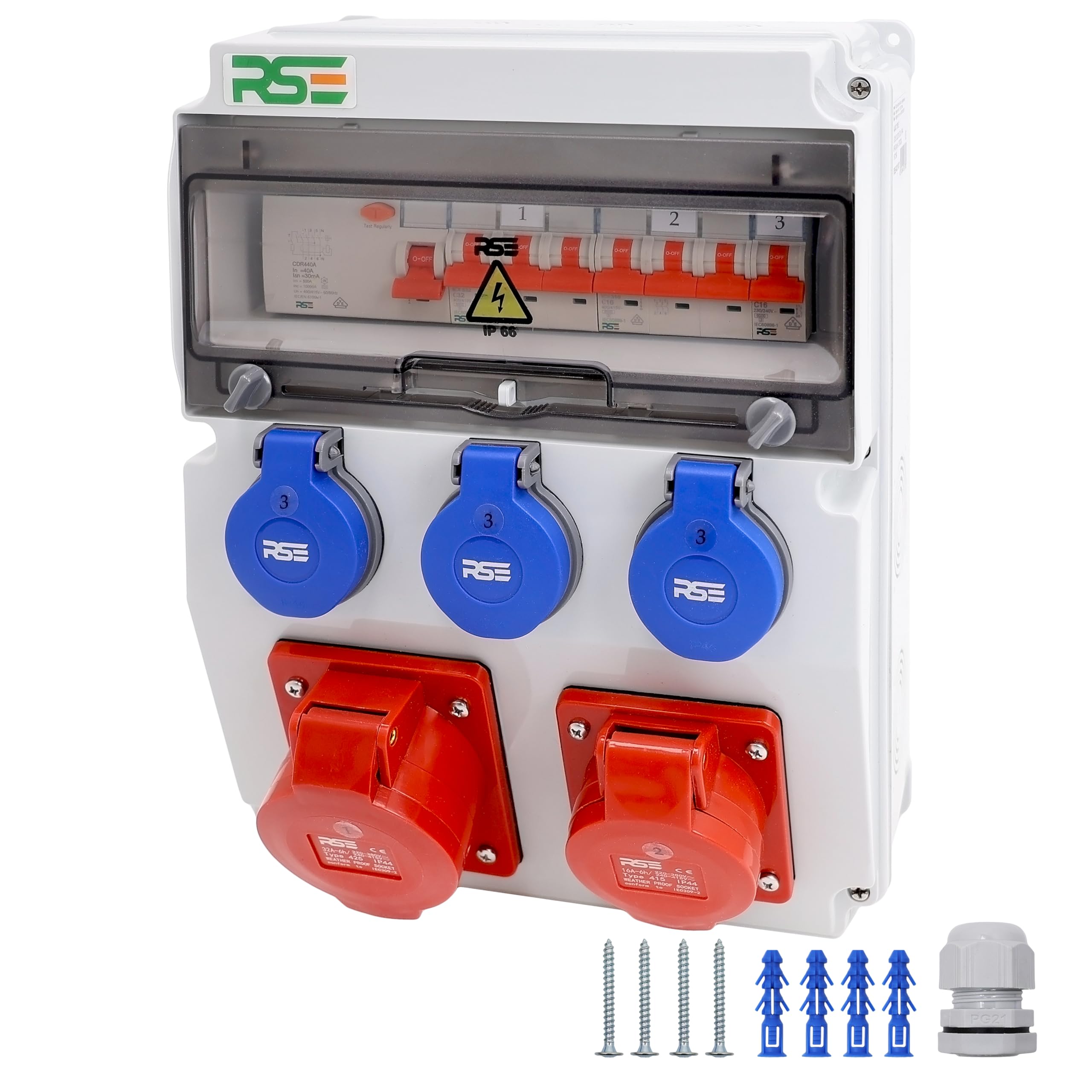 Distribuidor Corriente Pared Distribuidor De Corriente De Pared 32A/16A 230V - Con Enchufe CEE, IP65, Ideal Obra Enchufes CEE 230V