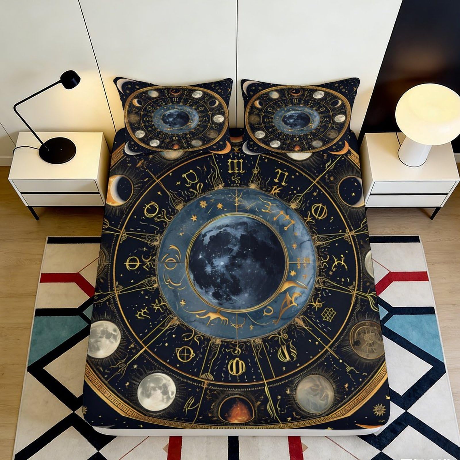 Jqzkxnhpbr Style-10 3D Printed Zodiac Star Fitted Sheet Microfiber Soft Breathable Moon Phase Mattress Cover Bedroom Home Decor 90X200x25cm
