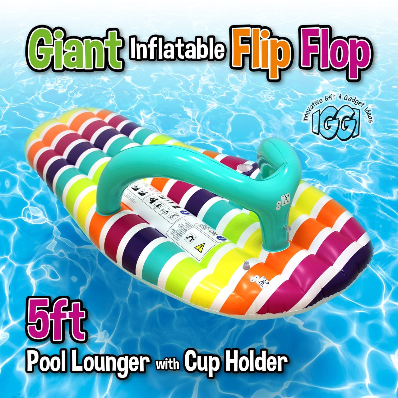 CKB LTD IGGI 1,5 m riesige aufblasbare Flip Flop Pool Liege Luftbett Wasserspielzeug Mehrfarbig - Streifen