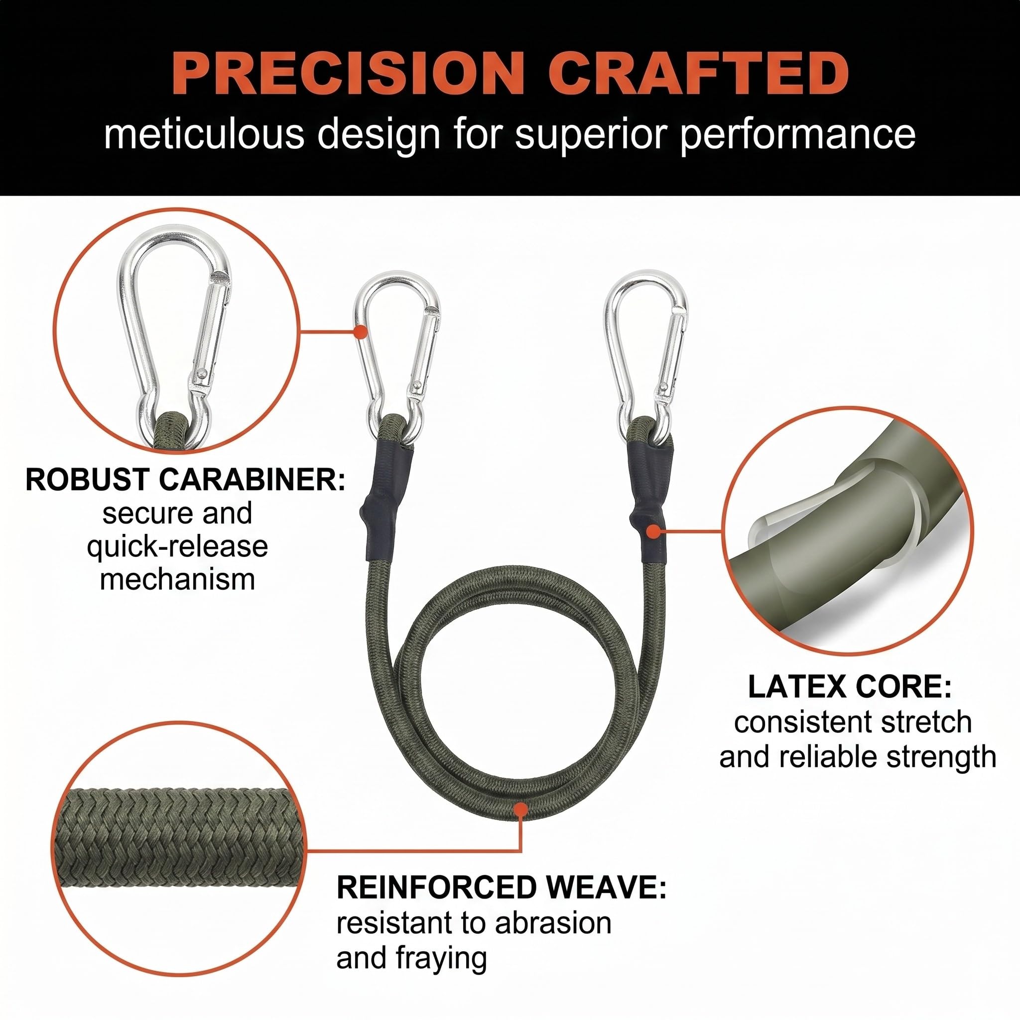 4 Pezzi Corde Elastiche con Gancio Moschettone, 30cm x 8mm Corda Elastica in Lattice ad Alta Resistenza, Cinghie Elastiche per Portapacchi, Valigie, Campeggio, Teloni e Fissaggio Bagagli, Nero