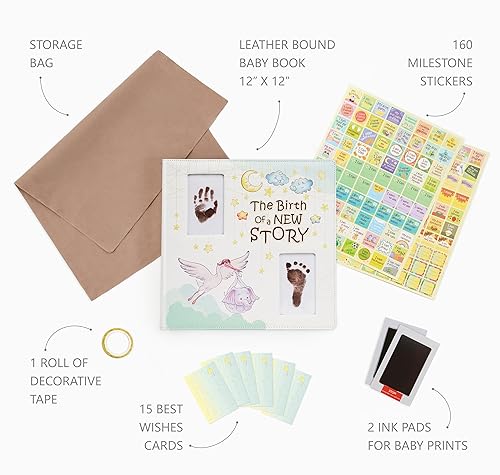 Miniatura 2 de Libro de recuerdos de recuerdo para bebé niña niño Libro de hitos para bebé atemporal encuadernado en cuero Libro de recuerdo de bebé registro de