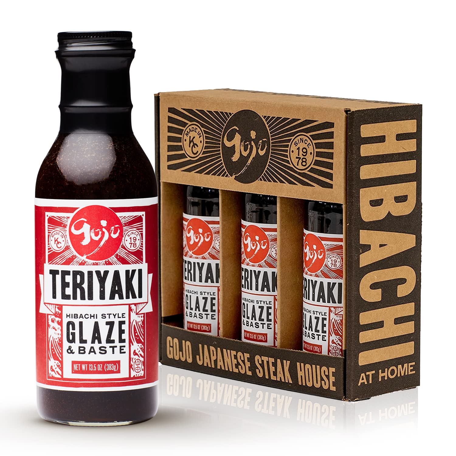 Gojo Teriyaki Glaze & Baste, Japanese Steakhouse Teriyaki Sauce and Marinade for Chicken, Steak, Salmon and Vegetables, All-Natural Authentic Recipe, 12 Oz (Pack of 3)