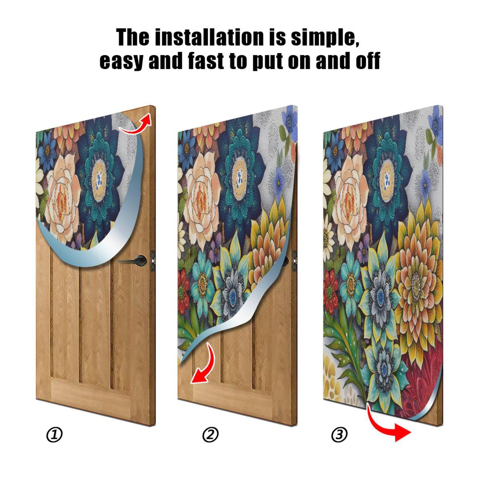 FLildon Retro Flowers Door Cover Decoration, Party Accessory Porch Decor for Festive Ornament Room Door Covers 35 x 79 Inch