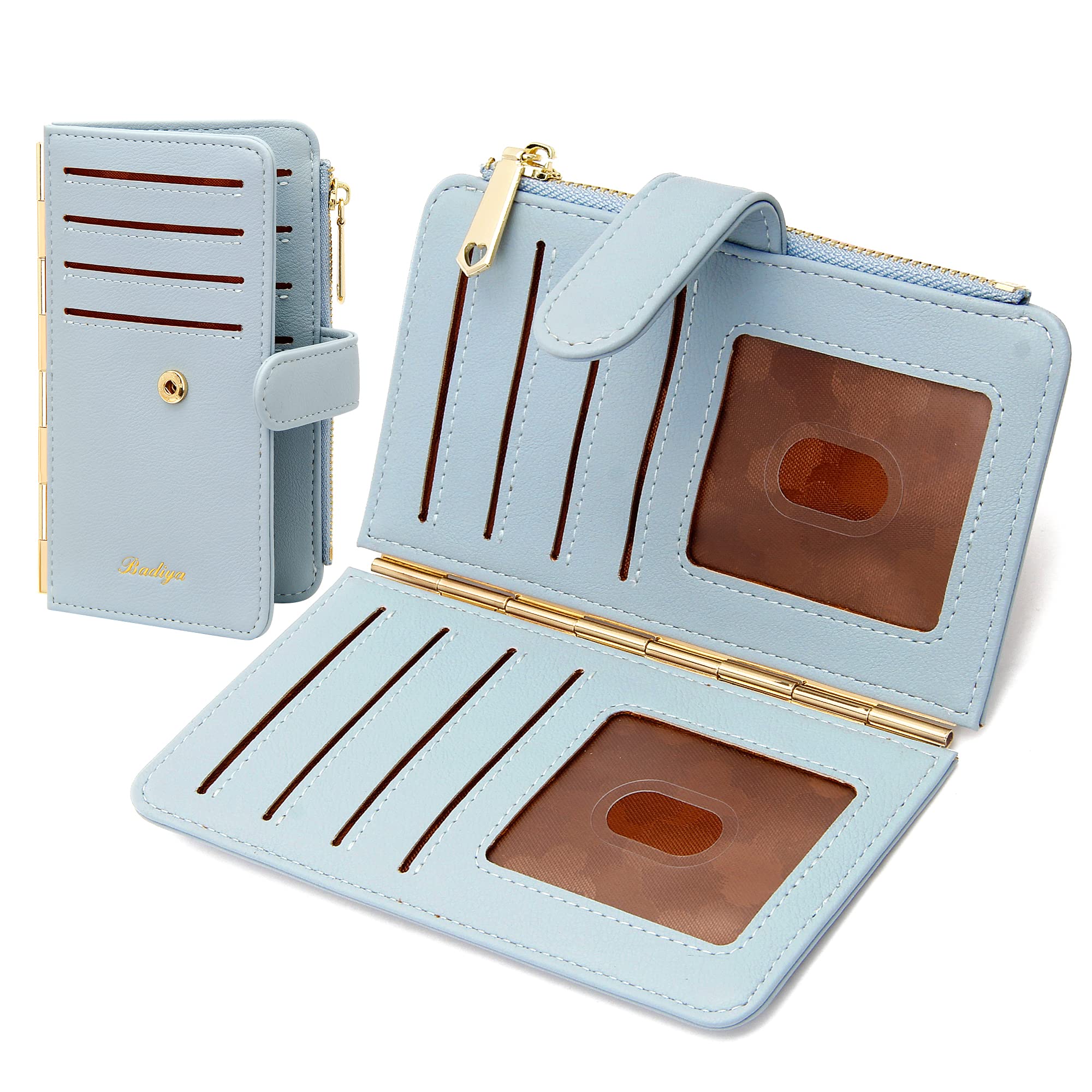 Badiya Credit Card Holder for Women, RFID Wallet Women, Slim Bifold Card Organizer with Multi-Card Case & Zipper Coin Pocket & 3 ID Windows, Travel