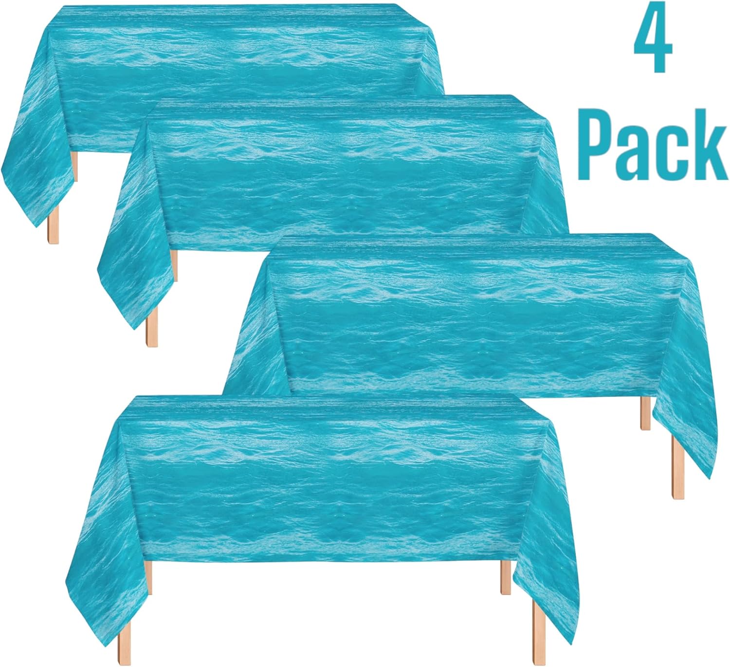 Ocean Bliss 4-Piece Tablecloth Set: 54x108 Inch Water Wave Design - Perfect for Beach, Pool, Birthday Parties, and Showers - Durable Plastic in Vibrant Blue for Under the Sea Themed Decorations