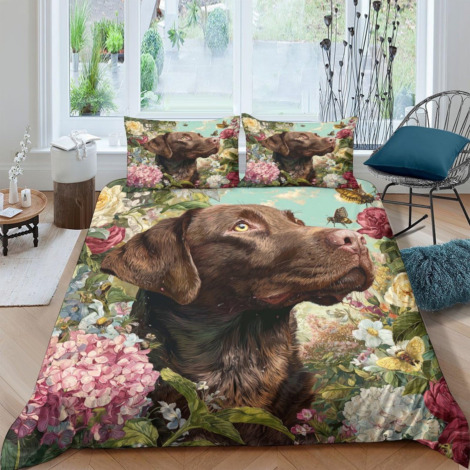 Ctjqhvkz Style-9 3D Printed Brown Labrador Dog Fitted Sheet Microfiber Floral Garden Mattress Cover For Bedroom Guest Room Decor Single（135X200cm）