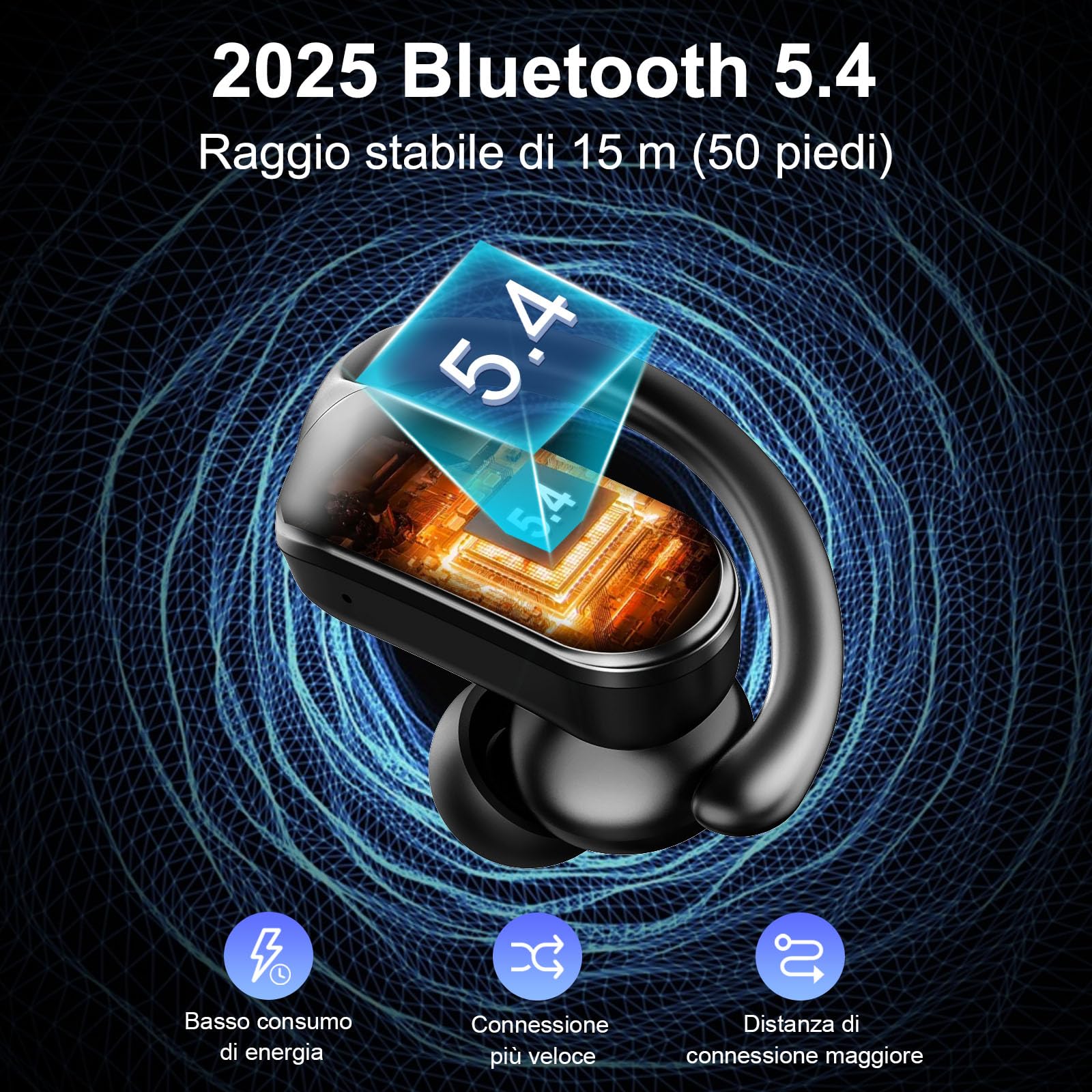 Cuffie Bluetooth 5.4 Sport, Auricolari Bluetooth 70 Ore HiFi Stereo,Cuffie Wireless Impermeabili IPX8,4 ENC Cancellazione Rumore Mic,Con Display a LED, Headphones Per Corsa e Sport Estremi, USB-C