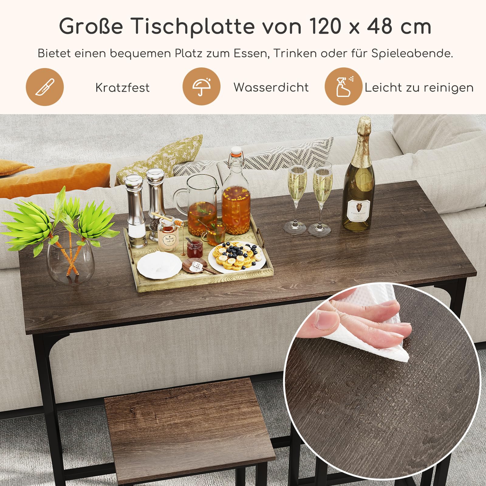 HOOSENG Bartisch Mit Barhocker Set, Modern Esstisch 2 Stühle Stehtisch