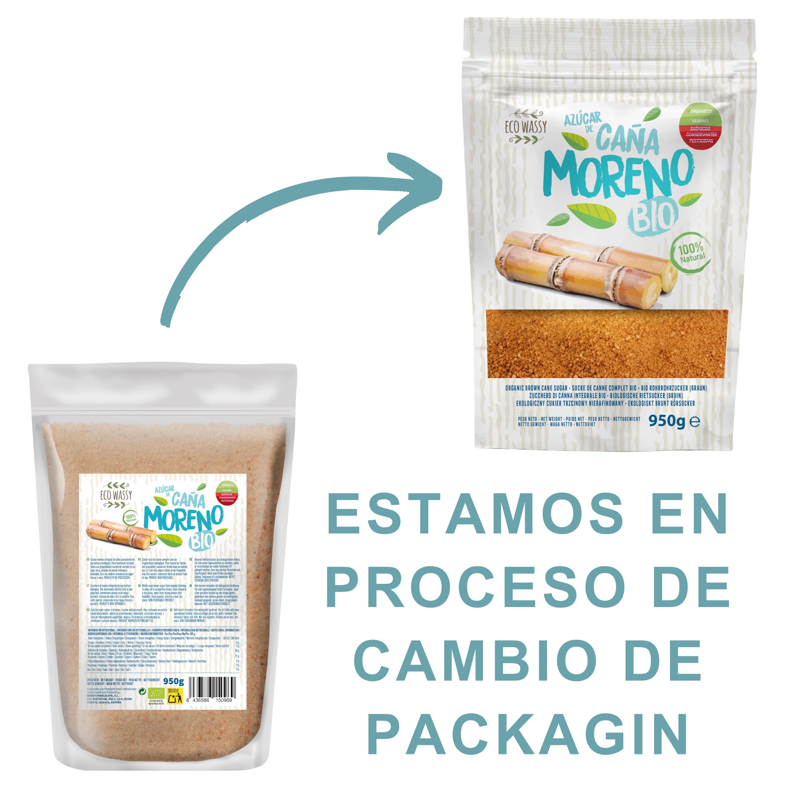 Azúcar Moreno de Caña BIO Endulzante Natural No Refinado Rico en Nutrientes (950Gr)