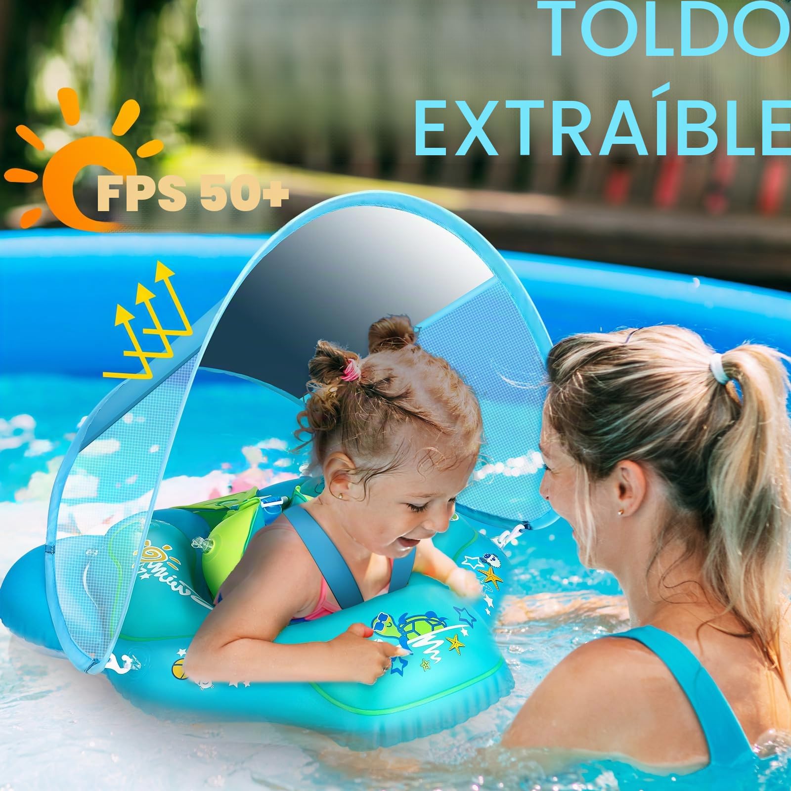 Flotador Bebe Inflable, Flotador Bebé con Parasol Extraíble, Asientos de Natación para Bebés, Asiento de Seguridad Ajustable, Anillo de Natación para Bebés para Bebe de 6 a 36 Meses