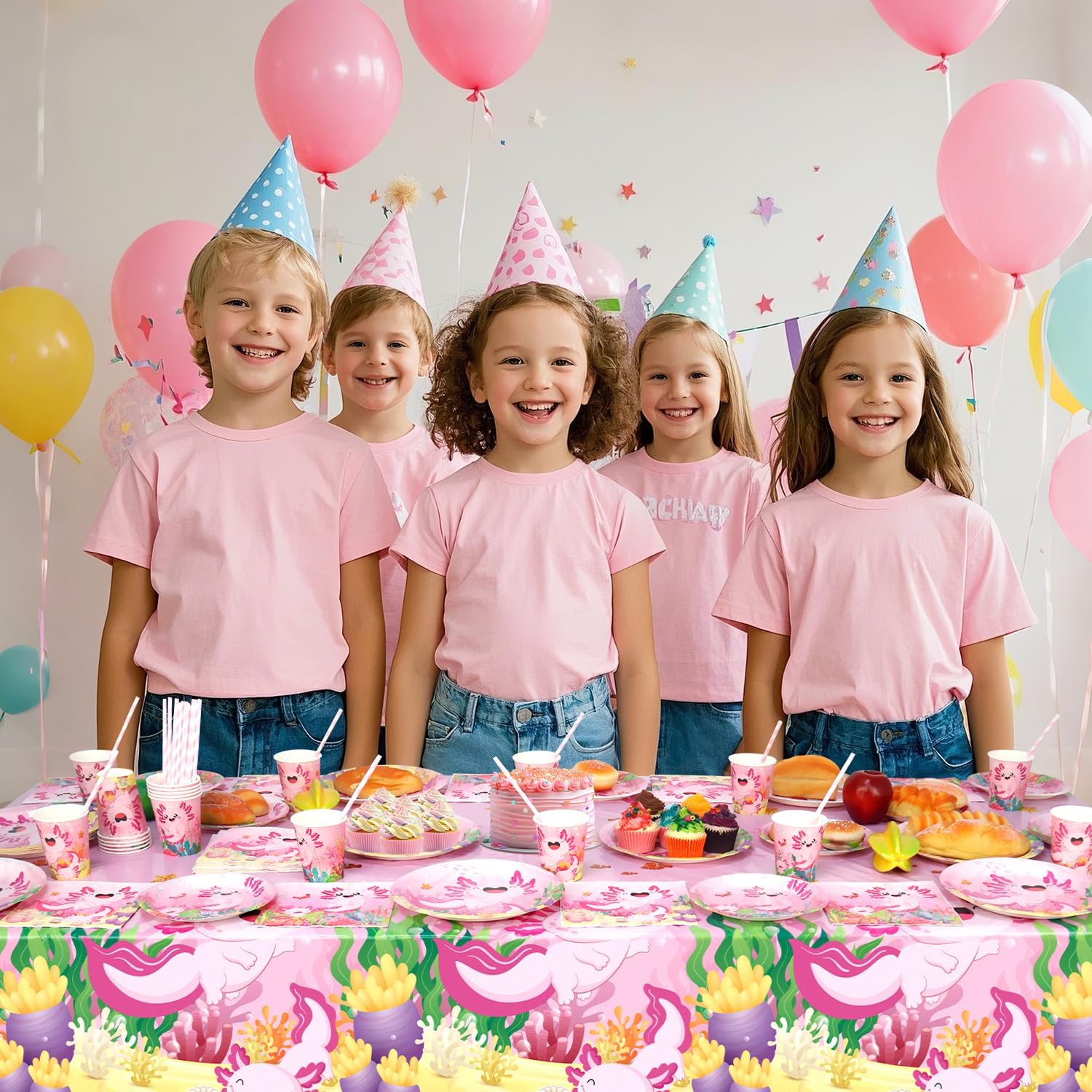 4 Pack Pink Axolotl Party Tablecloth Supplies, Axolotl Rectangle Plastic Tablecloth for Rectangle Tables Axolotl Birthday Party Supplies Favors 51'' X 86'' - Image 7