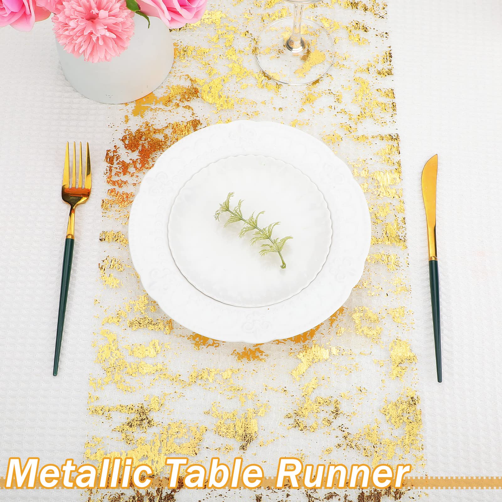 12 Stück Gold Tischläufer Metallic Dünn Mesh Tischläufer Rolle 11 x 84 Zoll Gold Tischdekorationen für Party Glitzer Tischläufer Rechteckig Dünne Tischdecken für Hochzeit Babyparty Geburtstag