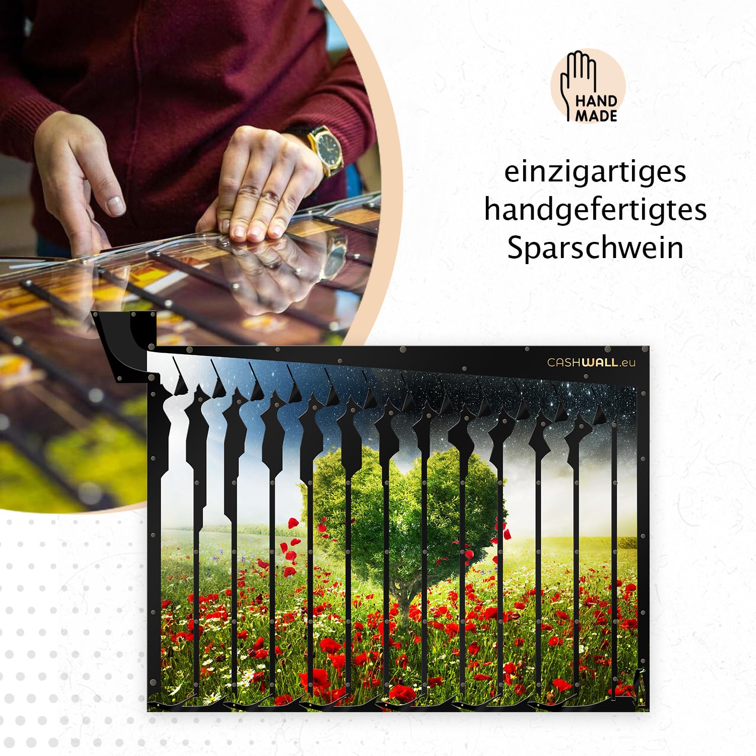 Cashwall - Wandspardose für ganze Jahr - 730 € Spare - 2 Euro - Geld Sparen Challenge | Spardose Nicht zum öffnen - Auszahlung bei vollständiger Füllung | Zum Aufhängen - Für Erwachsene und Kinder