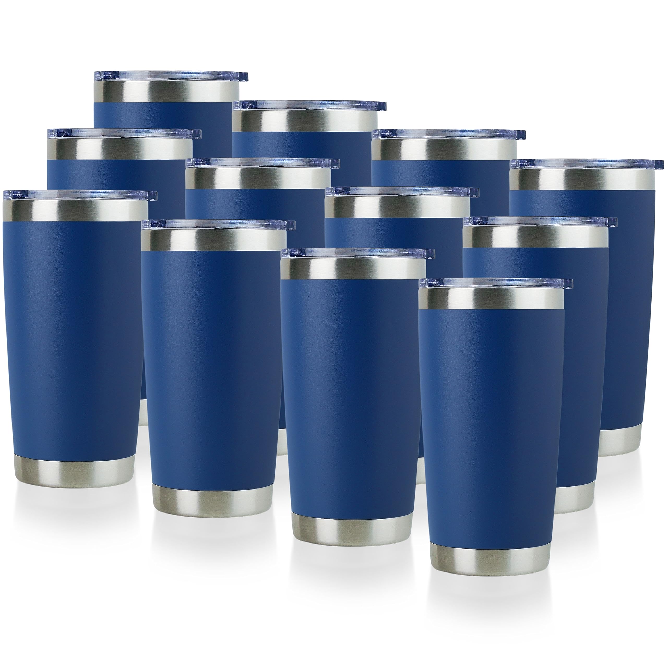 DOMICARE 20oz Stainless Steel Tumbler Bulk with Lid, Double Wall Vacuum Insulated Travel Mug, Powder Coated Coffee Cup, Dark Blue, 12 Pack