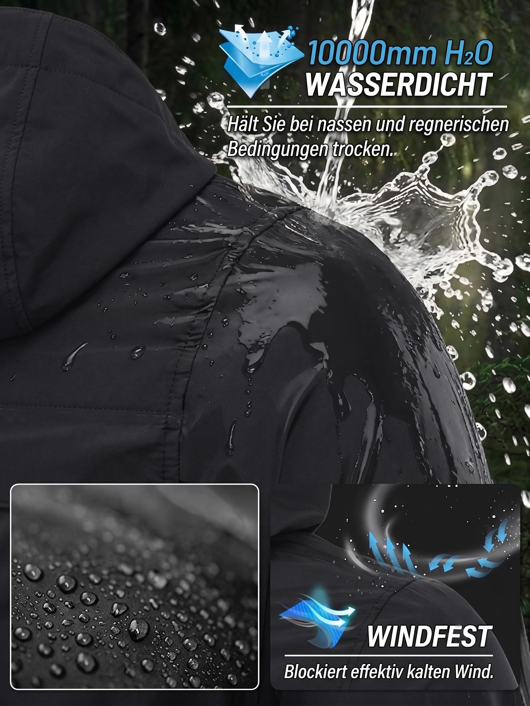 W JIANWANG Chubasquero para hombre, impermeable, transpirable, con capucha, resistente al viento, costuras selladas, chaqueta rígida ligera para senderismo, trekking, bicicleta, camping