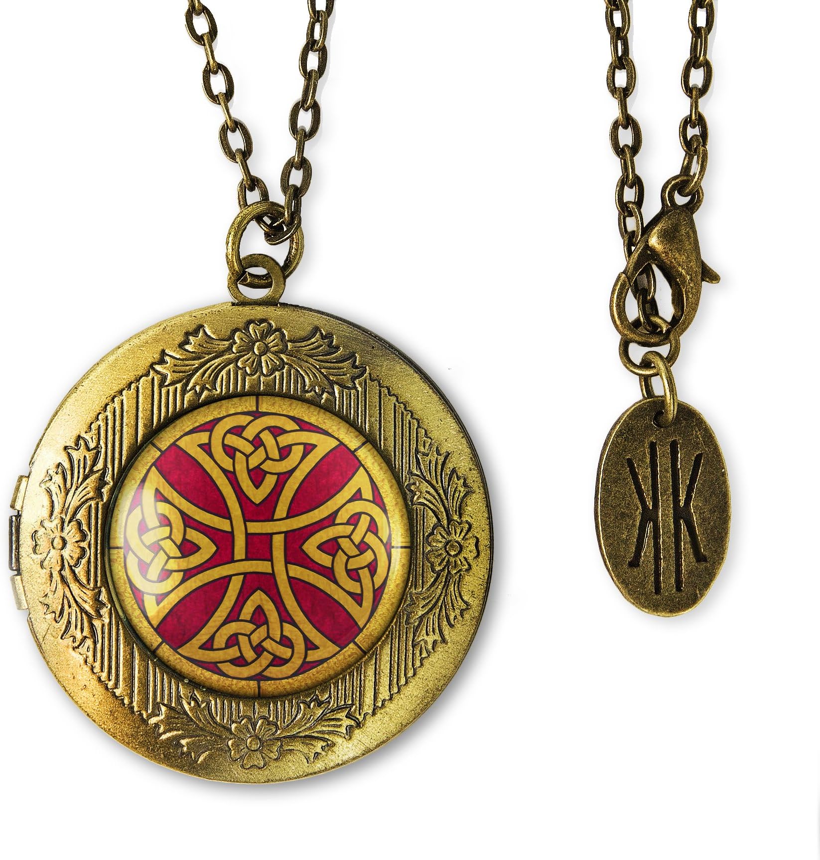 Kasket Kustoms Bronze Traditional Celtic Cross Keepsake Locket Necklace 24"