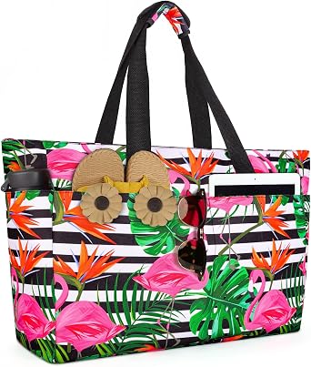 ISEYOU Extra Large Beach Bag Waterproof Beach Totes Bags for Women, Lightweight Foldable Pool Bag with Zipper Wet Compartment