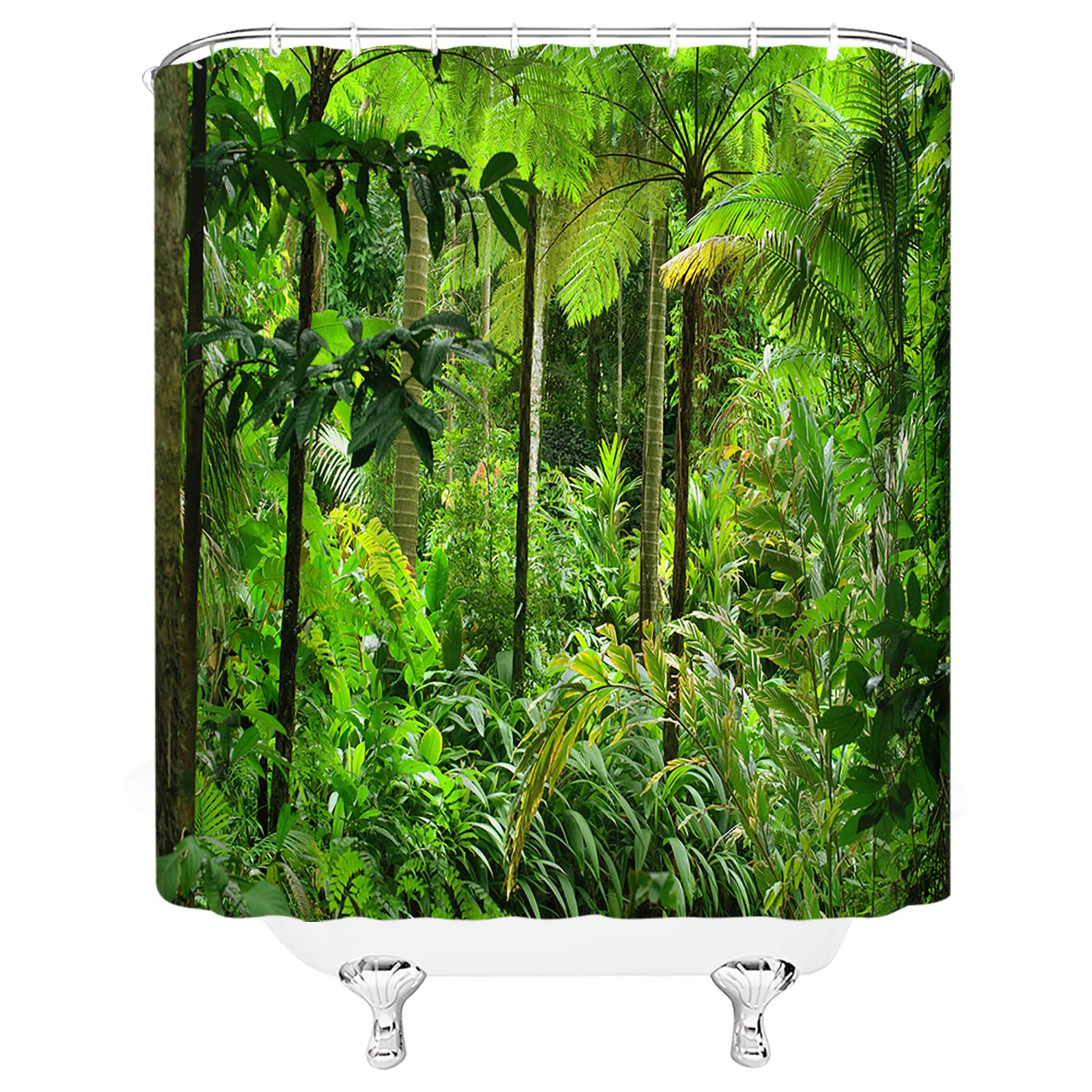 Duschvorhang Waldwasserfall | 178x178 Cm | Polyester | Mit Haken | Natur-Deko Fürs Badezimmer