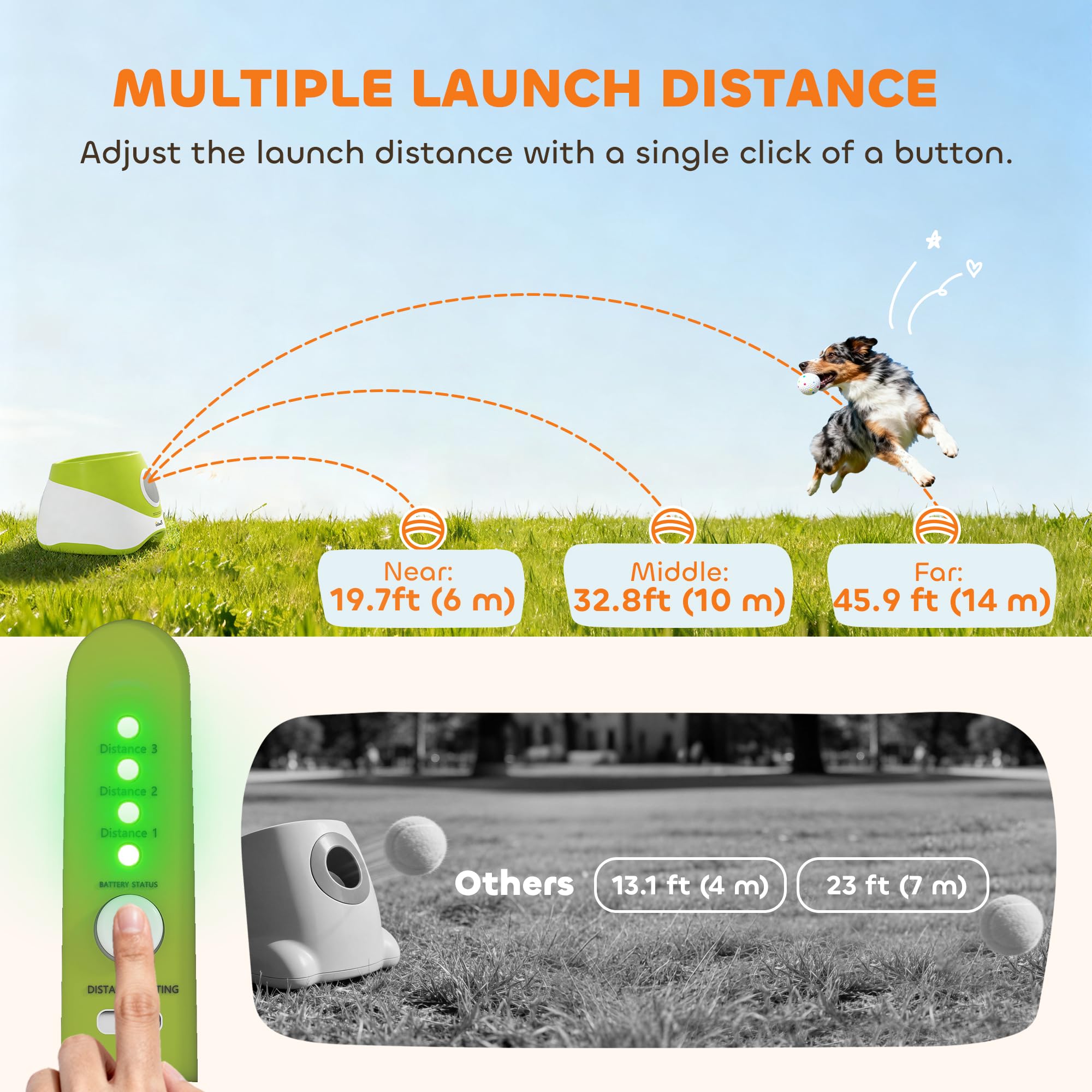 Lanzador automático de Pelotas para Perros PawHut con 5 Pelotas de Tenis ETPU, Lanzador de Pelotas para Perros con 3 ajustes de Distancia (6 m/10 m/14 m), Juguete Interactivo para Interior y Exterior