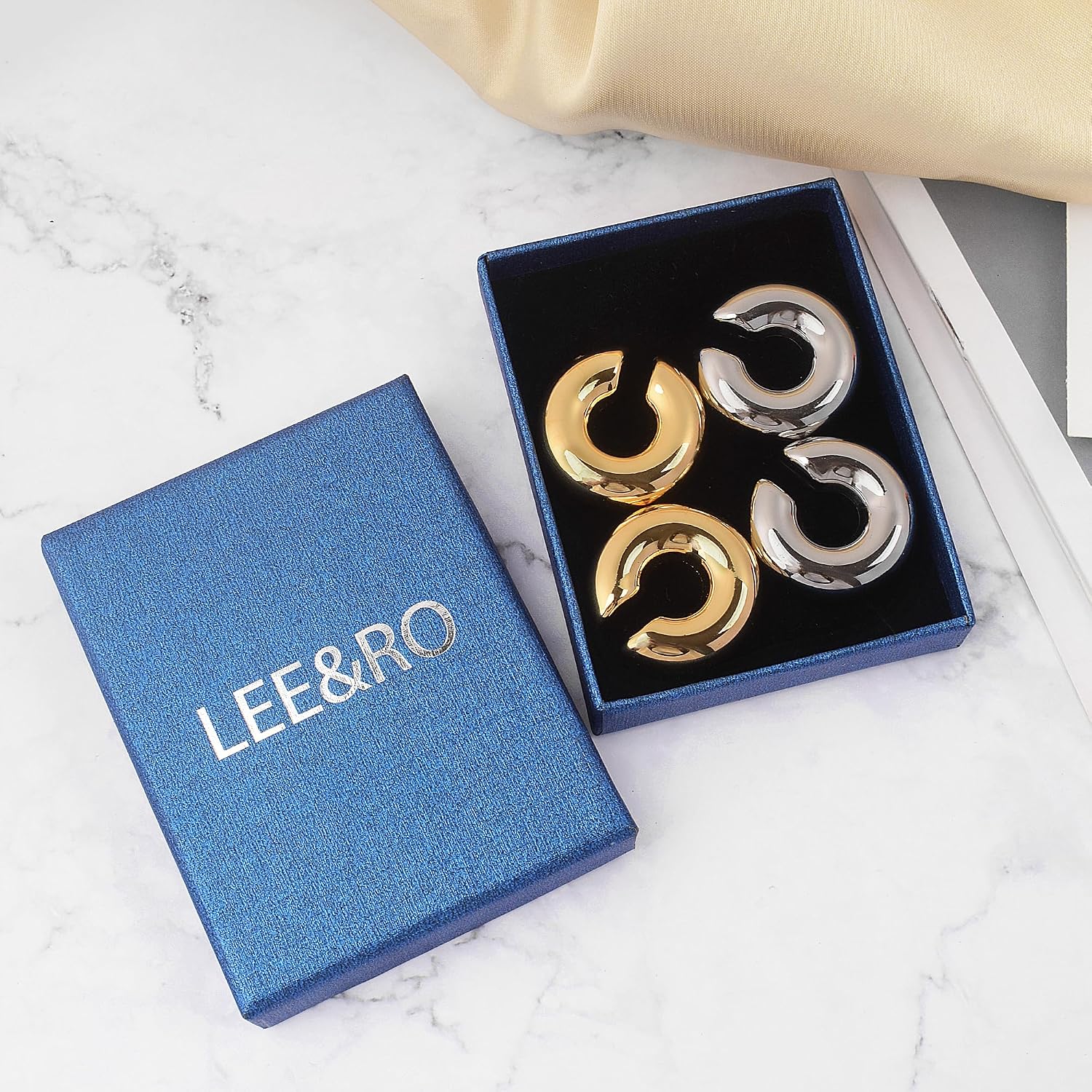 Chunky Ear Cuff Earrings for Women Non Piercing Ear Clip Earrings 14K Gold Ear Cuff and Silver Ear Cuffs Set