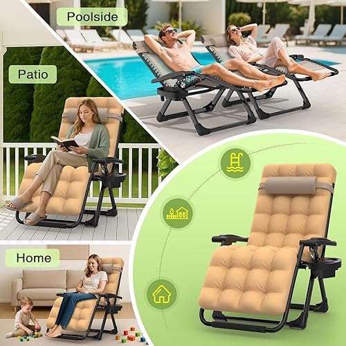 Miniatura 53 de Suteck Zero Gravity - Silla reclinable de camping con cojín extraíble, bloqueo mejorado y soporte para tazas, sillas reclinables de patio Negro