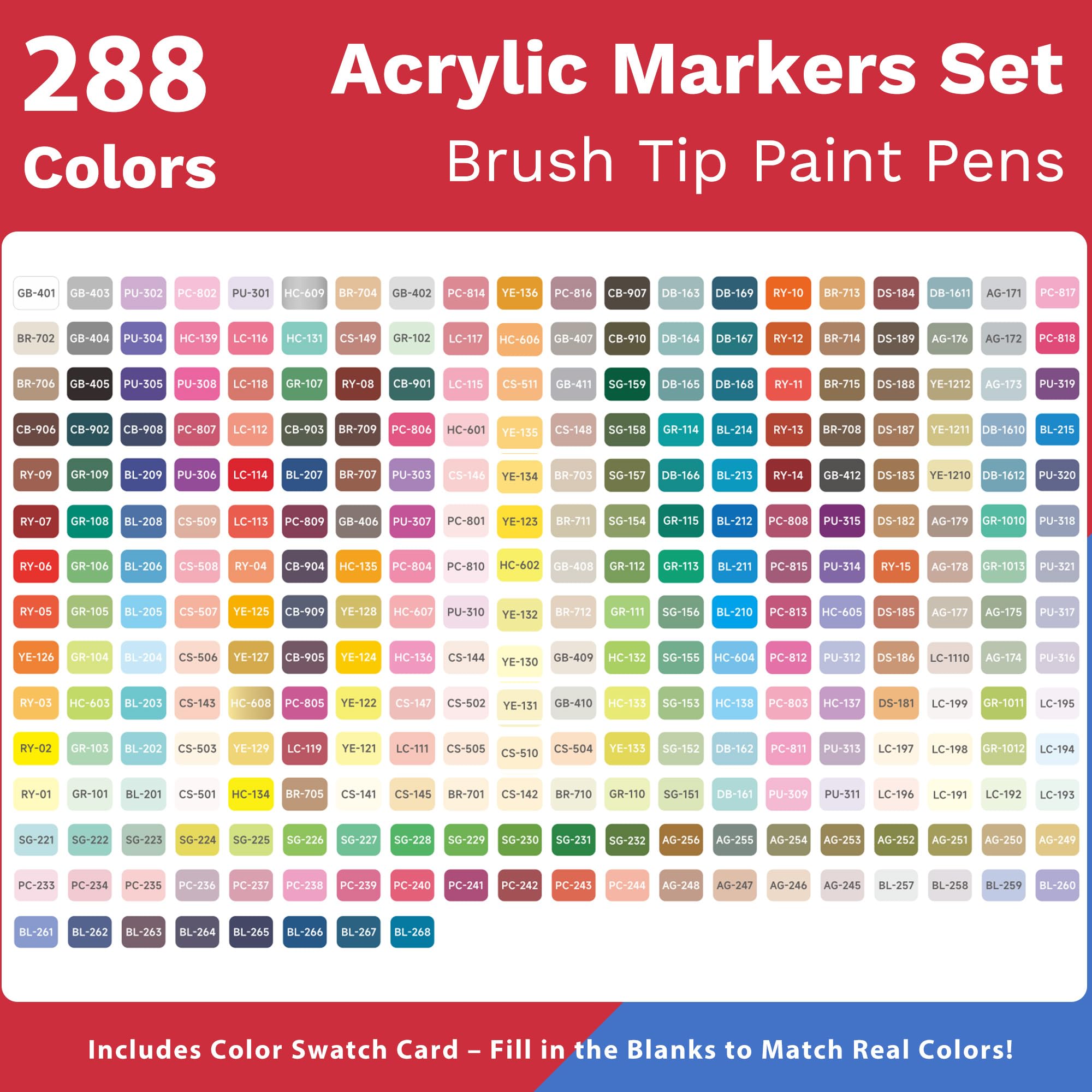 288 Farben Acrylfarben Markerstifte - Pinselspitze, Lebendige Farben für Holz, Stoff, Glas & Mehr, Acrylmalstifte Set mit Aufbewahrungskoffer, Ideal für DIY Bastelprojekte