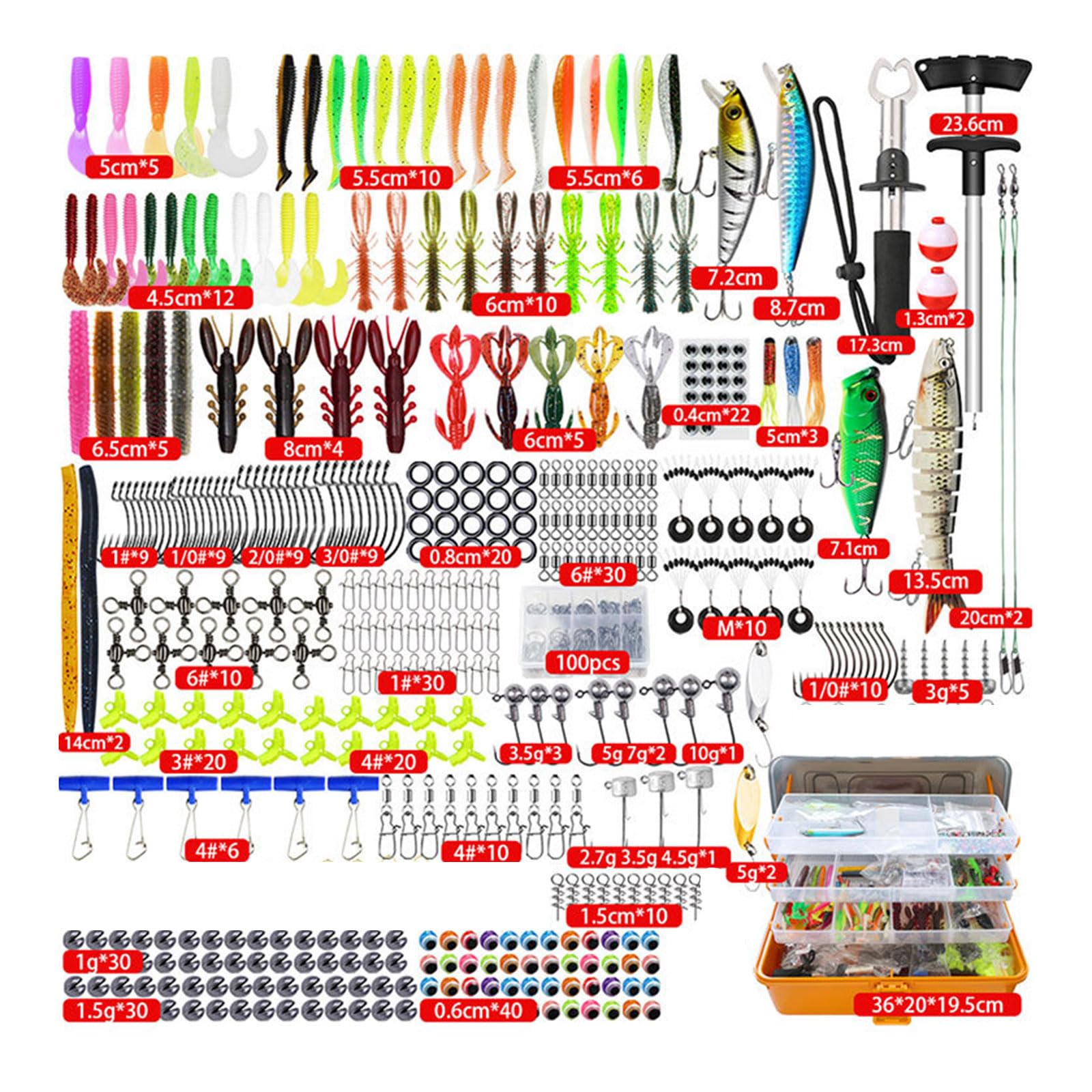 Premium 4 Section Fishing Equipment Holder with 547 Accessories Including Lures Pliers Fish Grip Bass Fishing Tackle Set