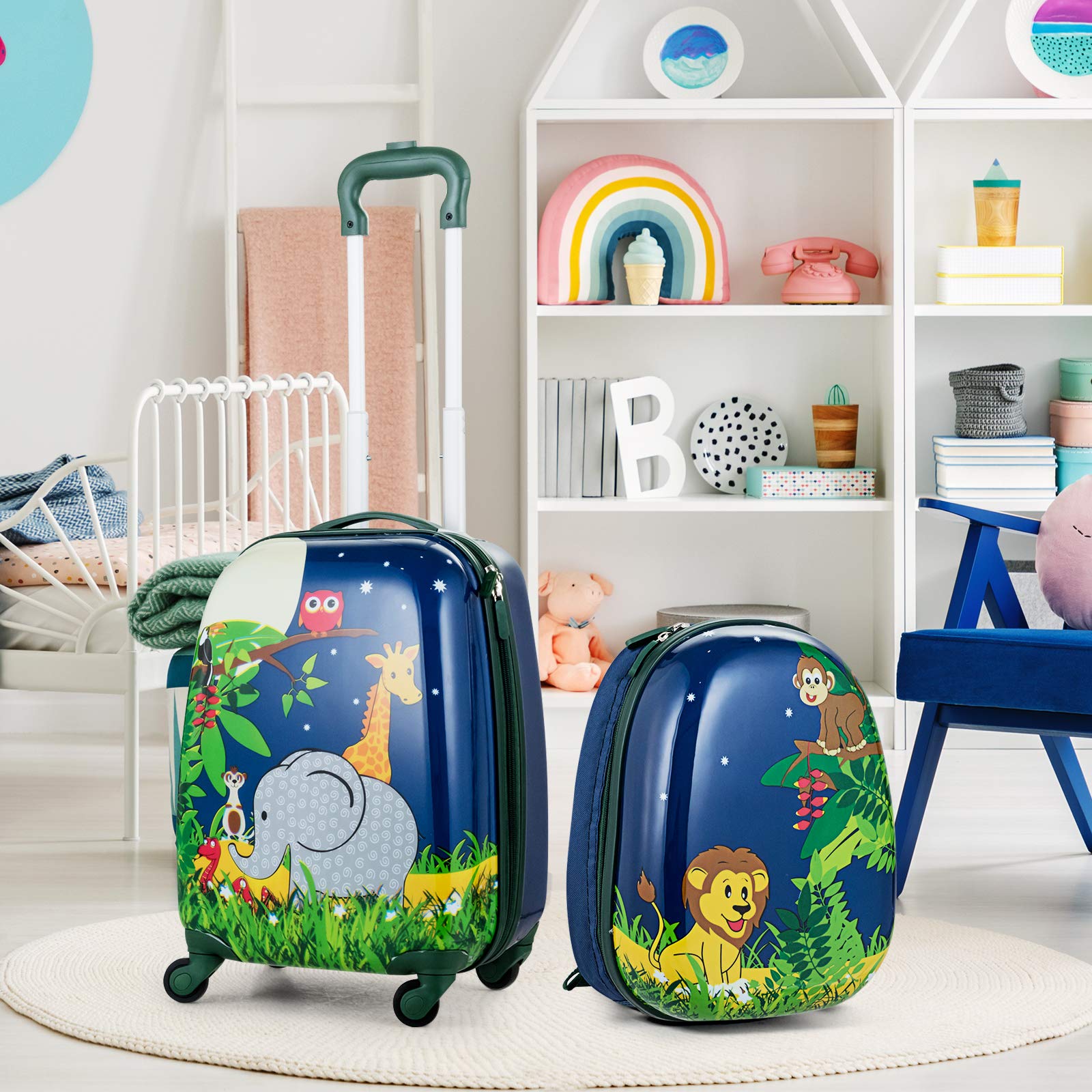 RELAX4LIFE Juego de 2 Maletas para Niños con 4 Ruedas Giratorias 360°, Maleta de Viaje Infantil con Mango Ajustable, Doble Cremallera y Película de PC, Regalo para Niños (Modelo 1)