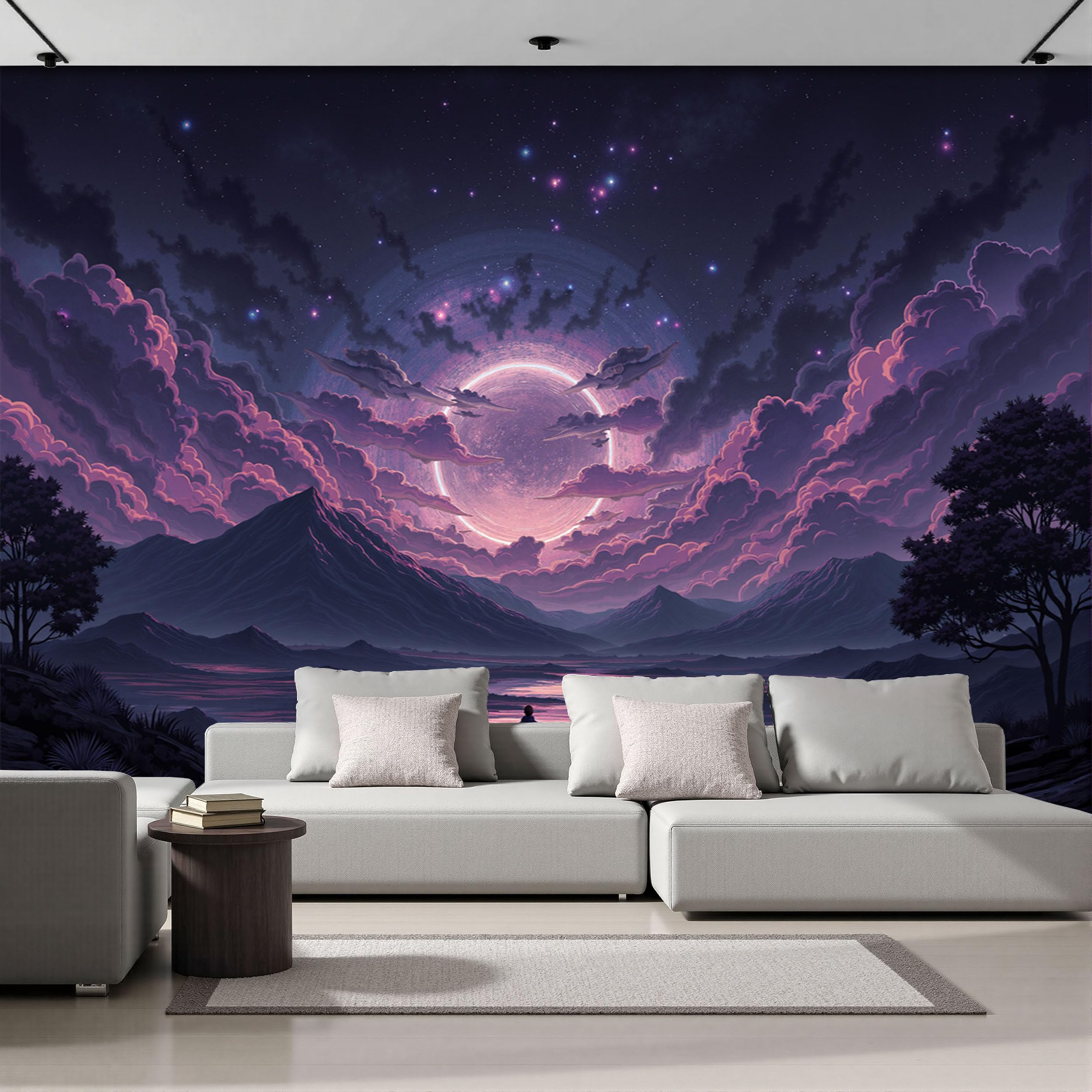 Papier Peint Paysage Extraterrestre Violet : Créez un Espace d'Évasion dans Votre Salon