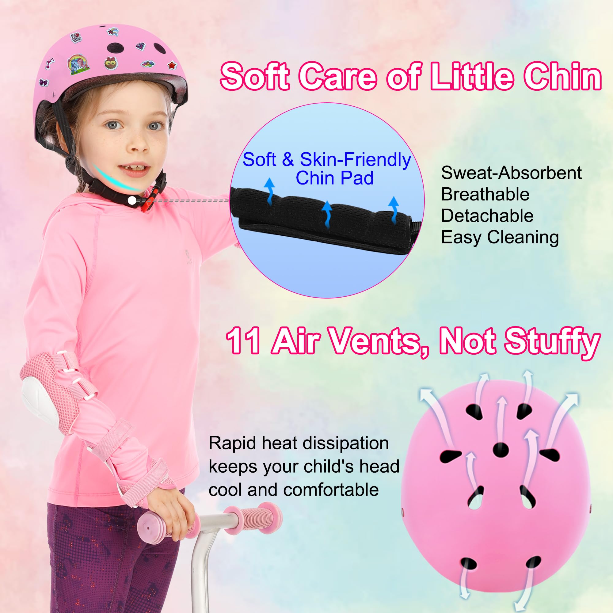 Casque de vélo pour enfants avec autocollants à faire soi-même et genouillères, coudières, protège-poignets pour enfants de 3 à 8 à 14 ans, casque pour patins à roulettes, cyclisme