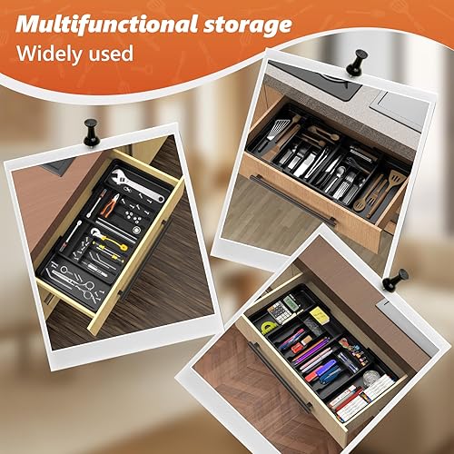 Miniatura 8 de Organizador grande de cajones de cubiertos, organizador de cajones de utensilios, soporte ajustable para cubiertos y cubiertos, bandeja de