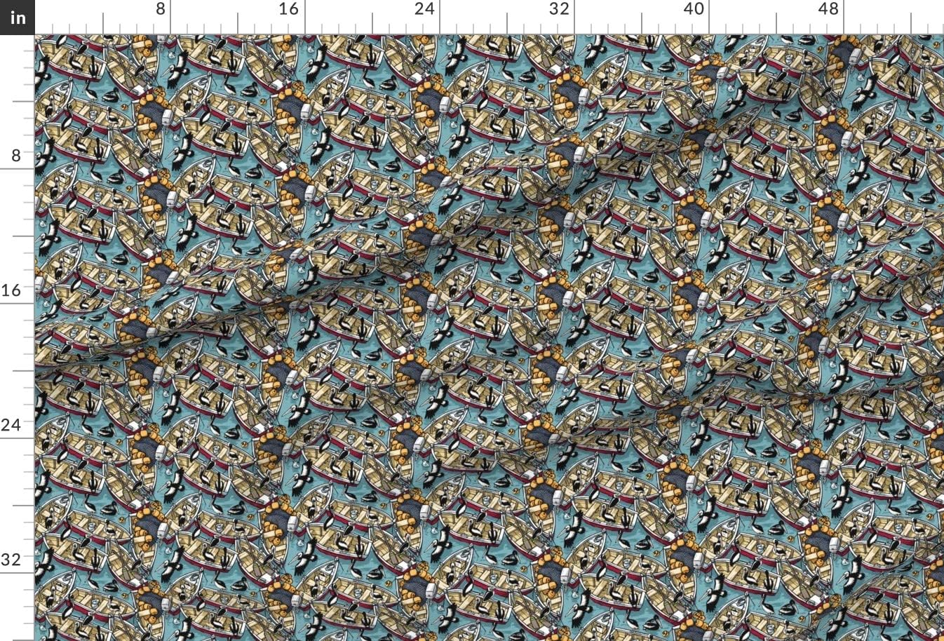 Spoonflower Fabric - Boats Fishing Fish Sports Boat Pelican Sea Animals Printed on Upholstery Velvet Fabric Fat Quarter - Upholstery Home Decor Bottomweight Apparel