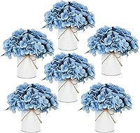 DIYDOFUN Dusty Blue Artificial Flower Centerpieces - Set of 6 Hydrangea Rose Arrangements with Rustic Metal Vases for Wedding Baby Shower Decor