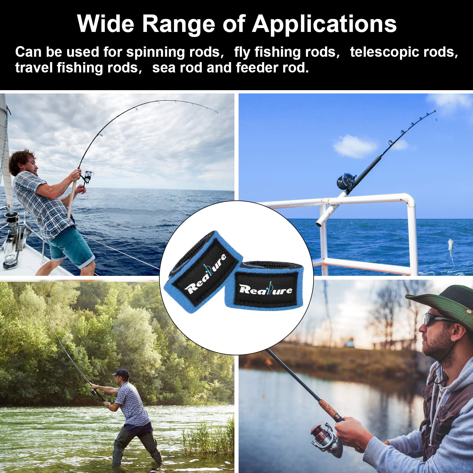 Realure 8 Pezzi Cinghie per Canna Da Pesca Cintura per Canne da Pesca Elastica Regolabile Cinghia per Fissare Le Canna Da Spinning Canne Da Feeder Canne Pesca Fodero Canna Da Pesca (Blu)
