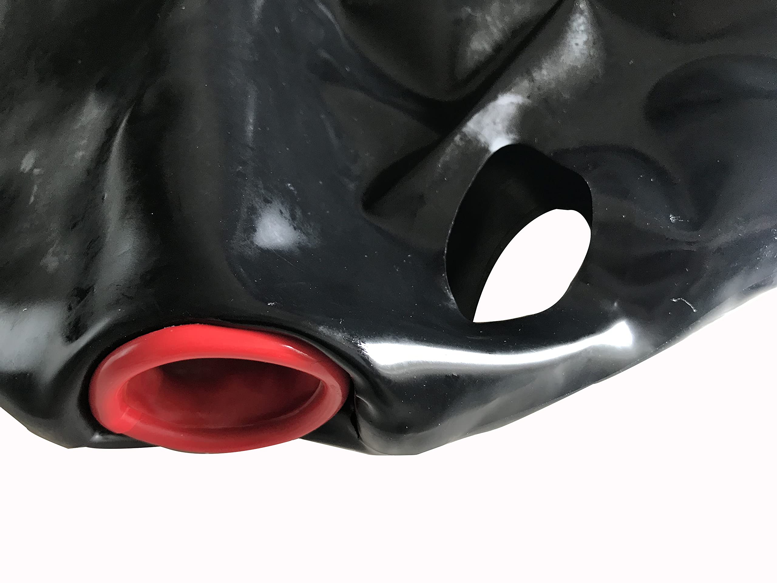MFMYEE Masque en latex avec cache-bouche rouge intégré, masque de bondage pour jeux de rôle SM et coiffe d'Halloween (fermeture éclair au dos). (M)