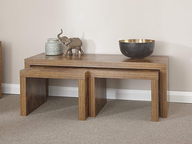 Home Source - Particle Board Study Walnut Mango Effect Nest of Tables Set 1 Long 2 Small Table