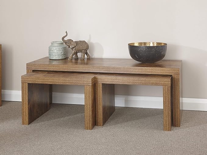 Home Source Particle Board Study Walnut Mango Effect Nest of Tables