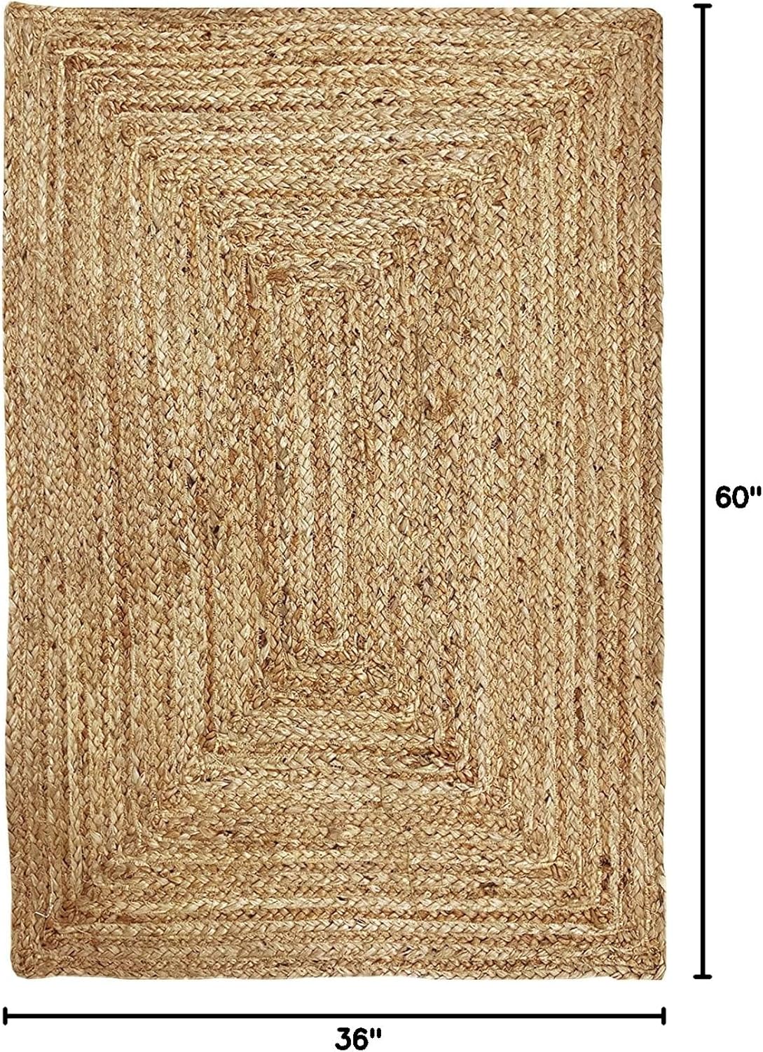 KEMA 3X5 Feet Handwoven Jute Braided Area Rug, Natural Yarn - Rustic Vintage Braided Reversible Rectangular Rug- Rugs for Bedroom, Kitchen, Living Room, Farmhouse