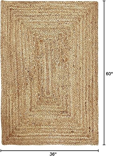 Miniatura 13 de KEMA Alfombra trenzada rectangular de yute tejida a mano de 2 x 3 pies, alfombra bohemia reversible natural para entrada, cocina, sala de estar