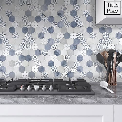 Miniatura 7 de The Tiles Plaza Azulejo para salpicaduras de cocina, despegar y pegar, hexagonal para pegar en azulejos, azulejos de pared autoadhesivos vintage de