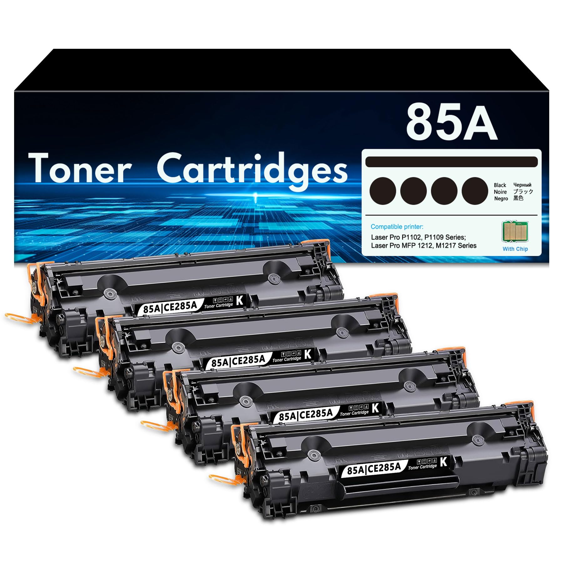 85A Black Toner Cartridges 4 Pack, CE285A 85A Ink Cartridge Replacement for HP 85A Toner Cartridge Works with Laser Pro P1102w P1102 P1109W M1217nfw