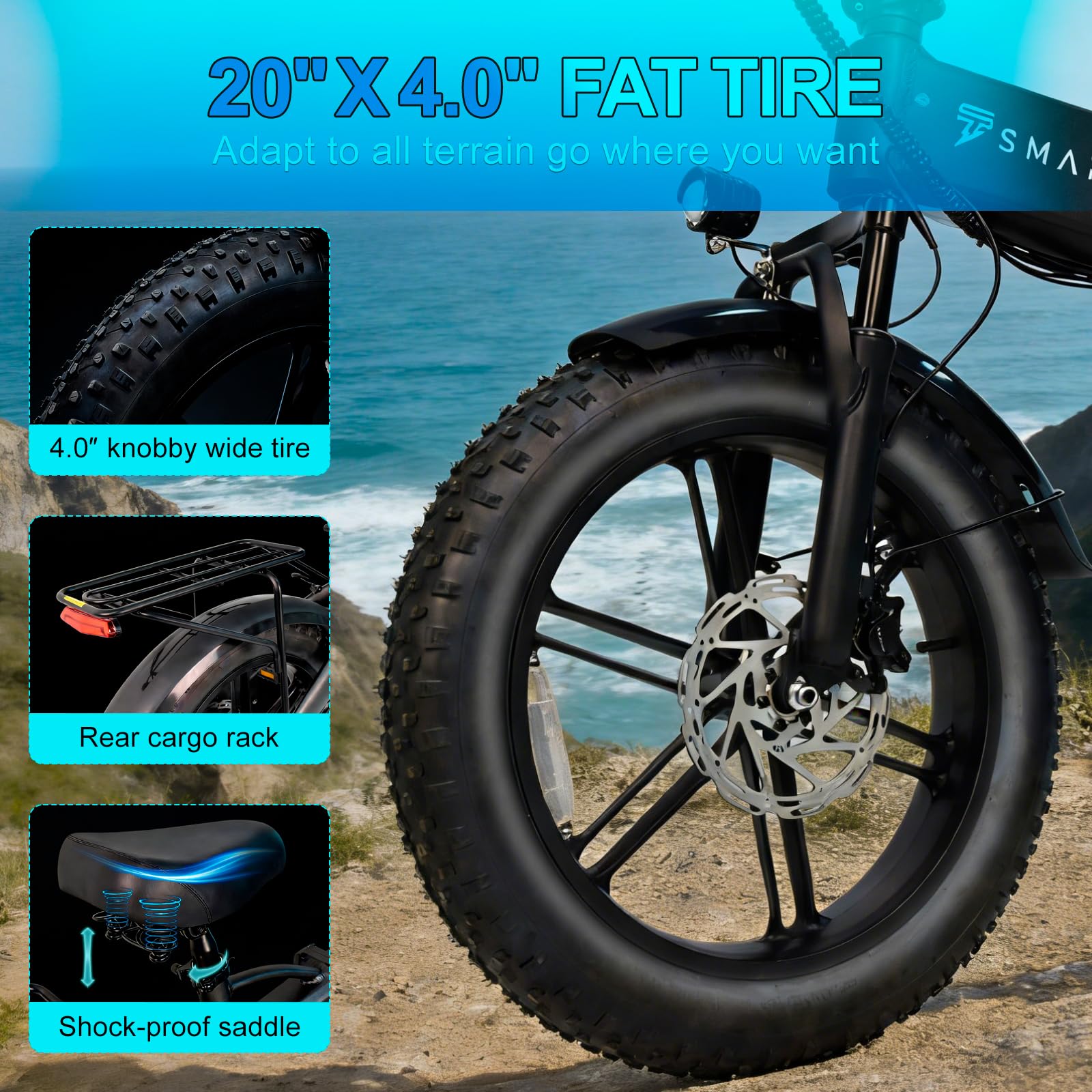 E Bike Klapprad 20" x 4.0" Fatbike 48V 15Ah Akku 250W Motor 25km/h Hydraulische Bremsen LCD Farbdisplay 7-Gang Elektrofahrrad